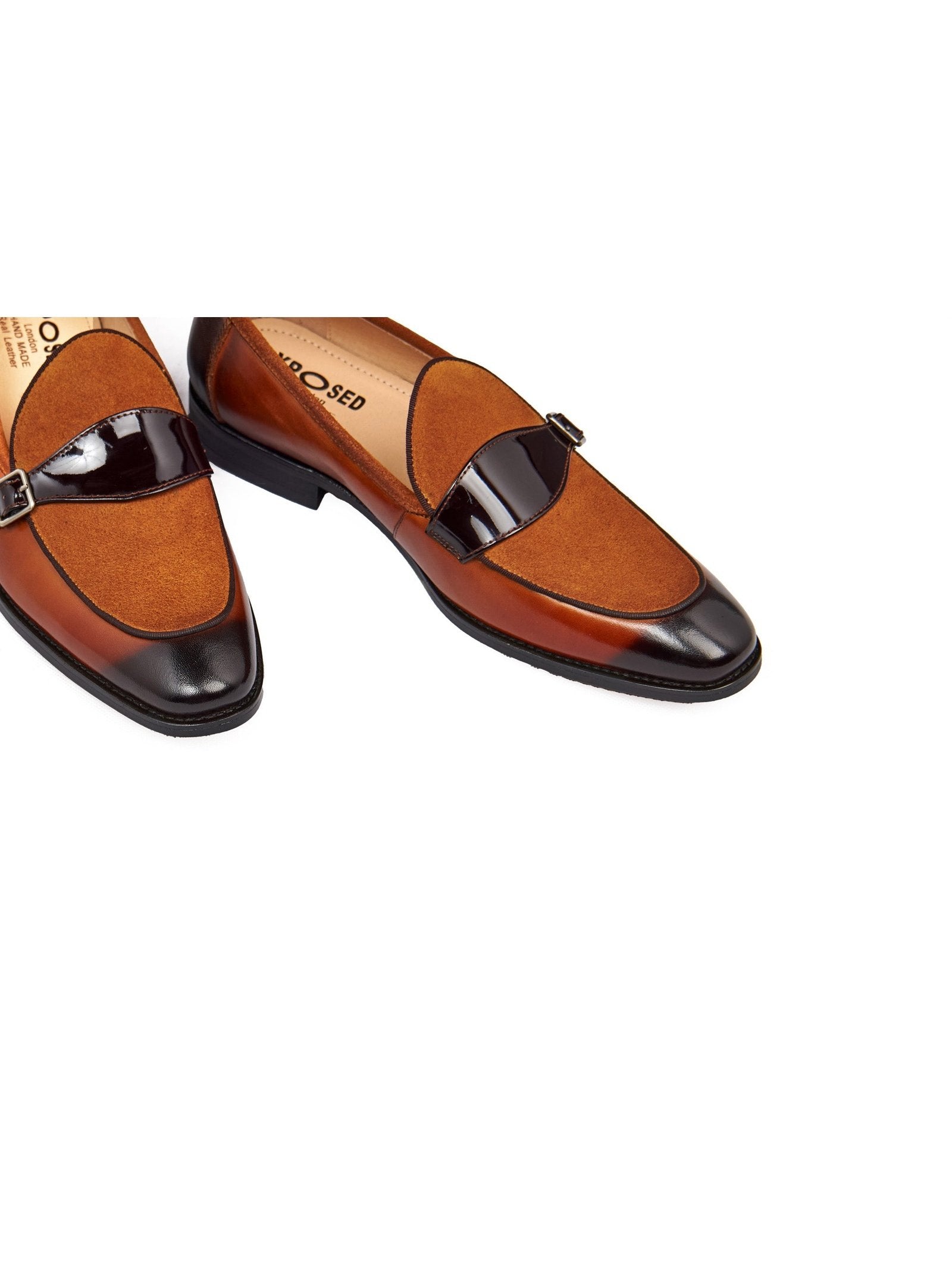 BROWN LEATHER & SUEDE MONK SHOES