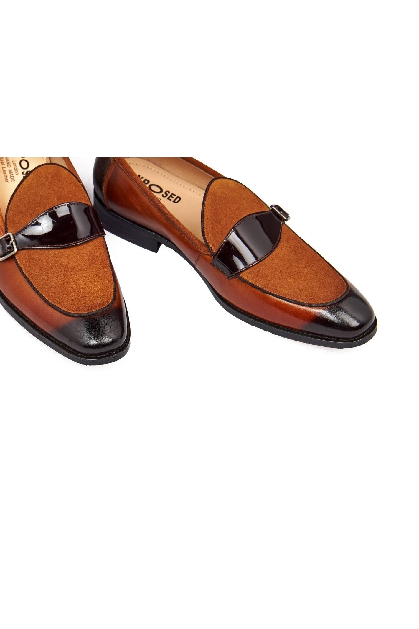 BROWN LEATHER & SUEDE MONK SHOES