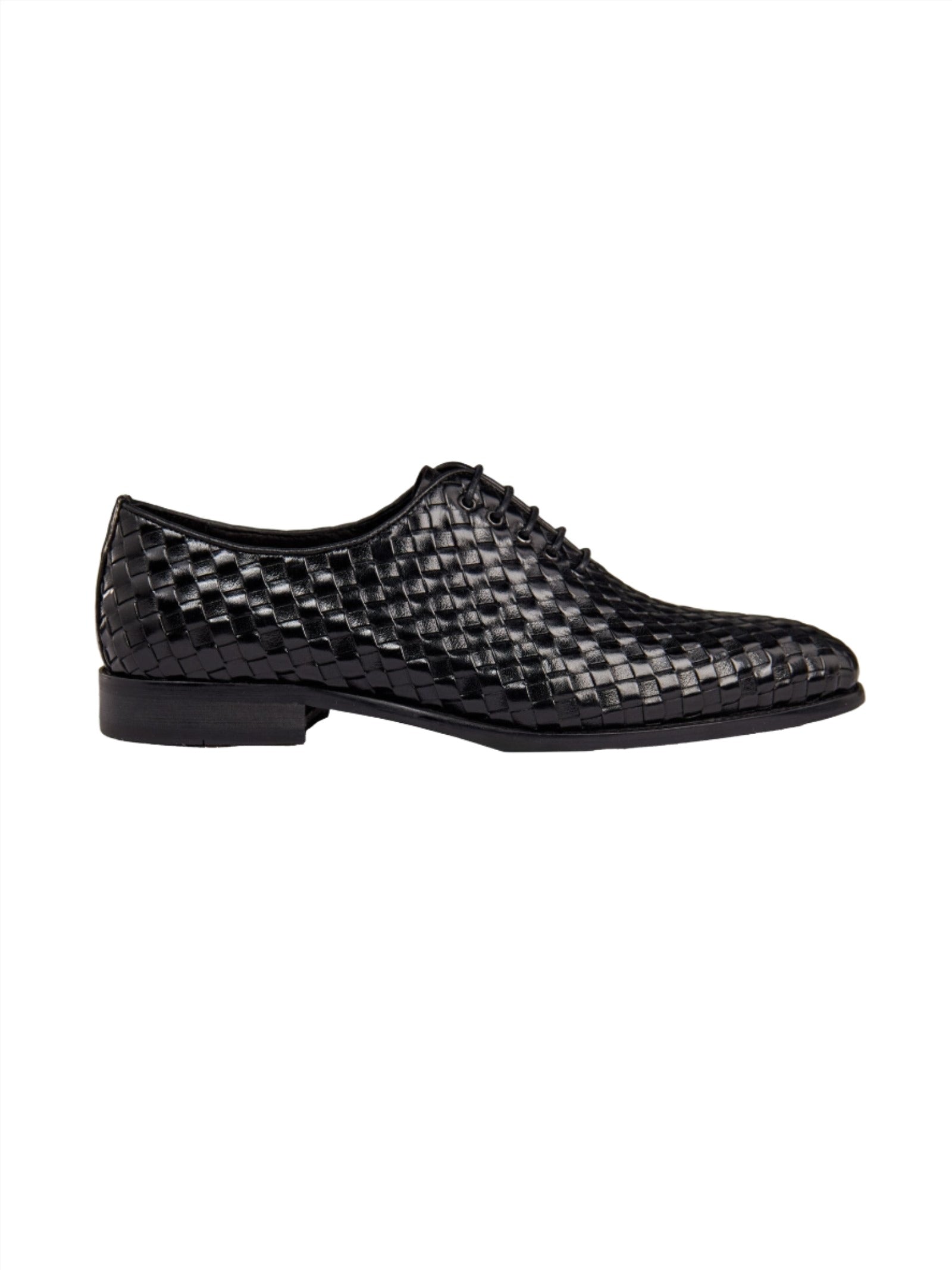 BLACK WOVEN LEATHER SHOES