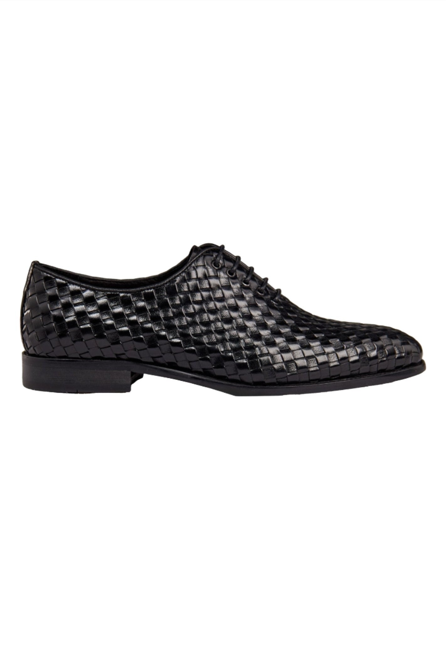 BLACK WOVEN LEATHER SHOES