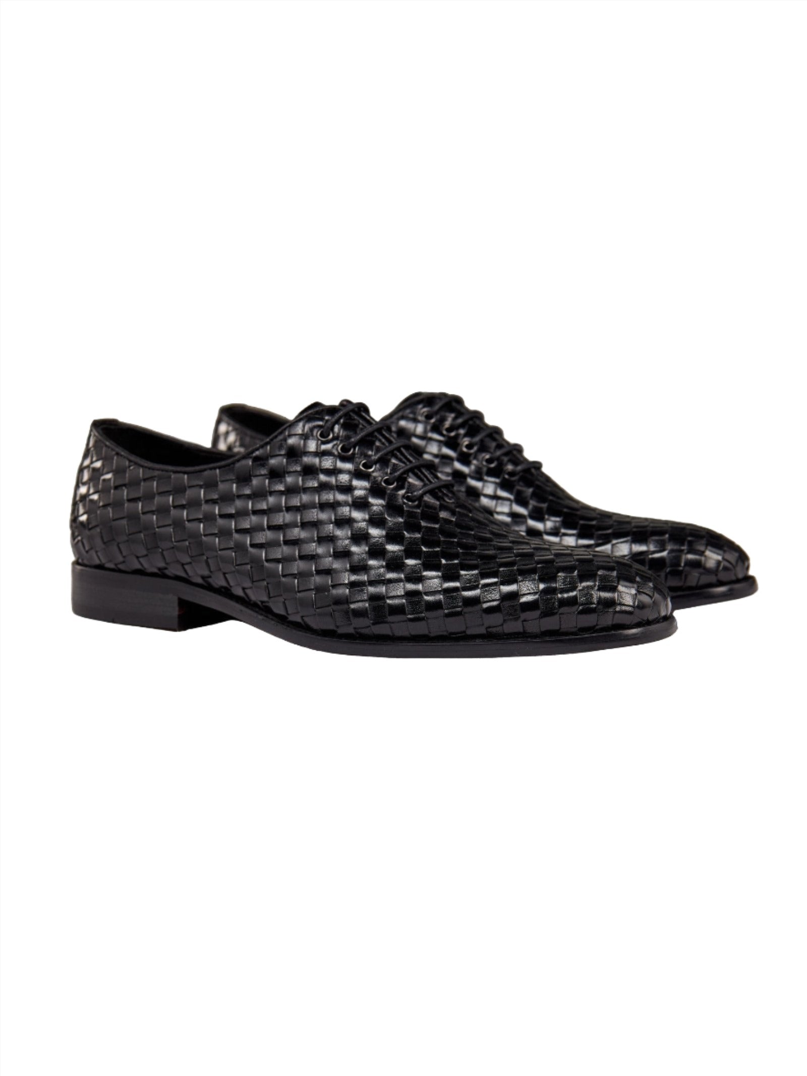 BLACK WOVEN LEATHER SHOES