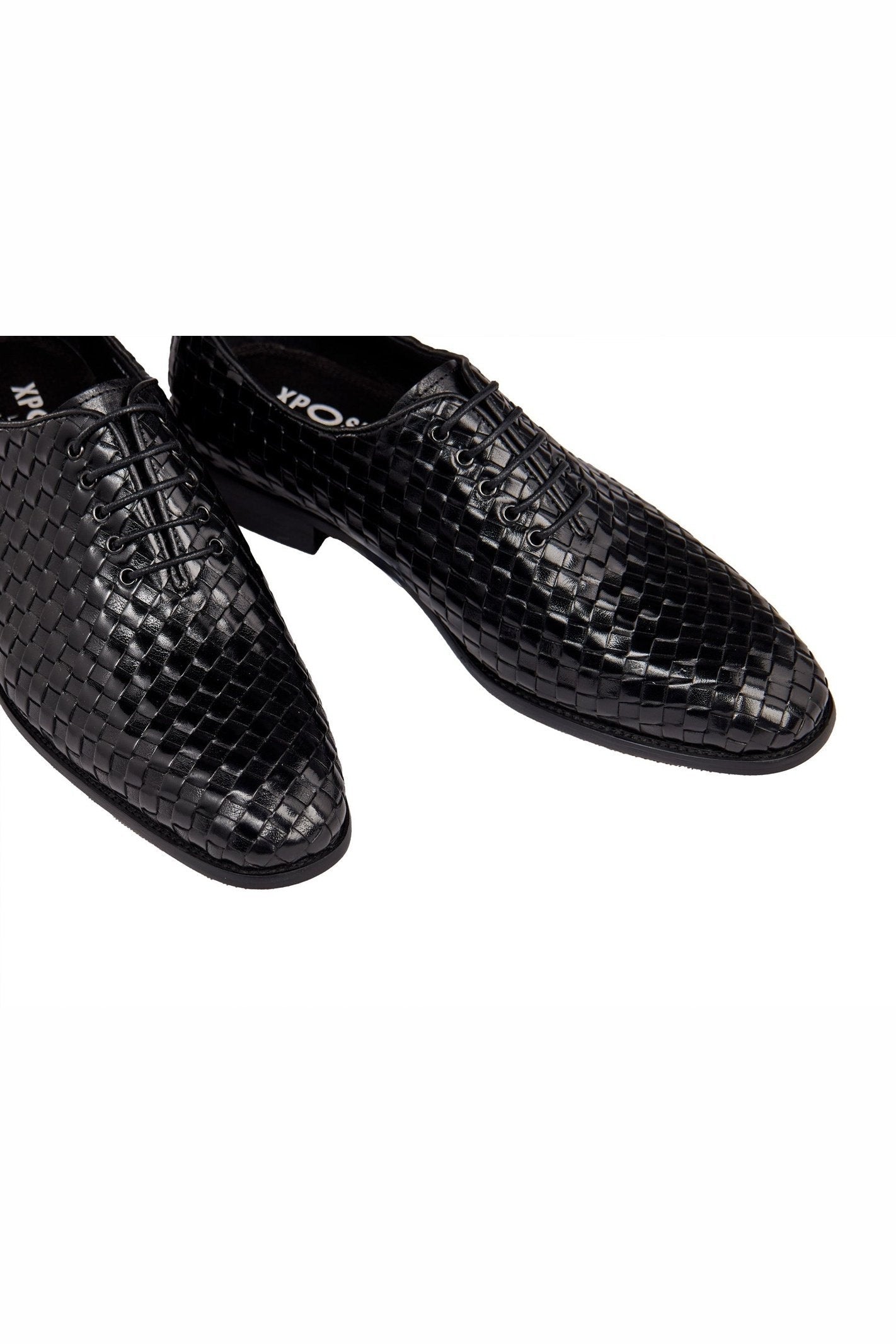 BLACK WOVEN LEATHER SHOES