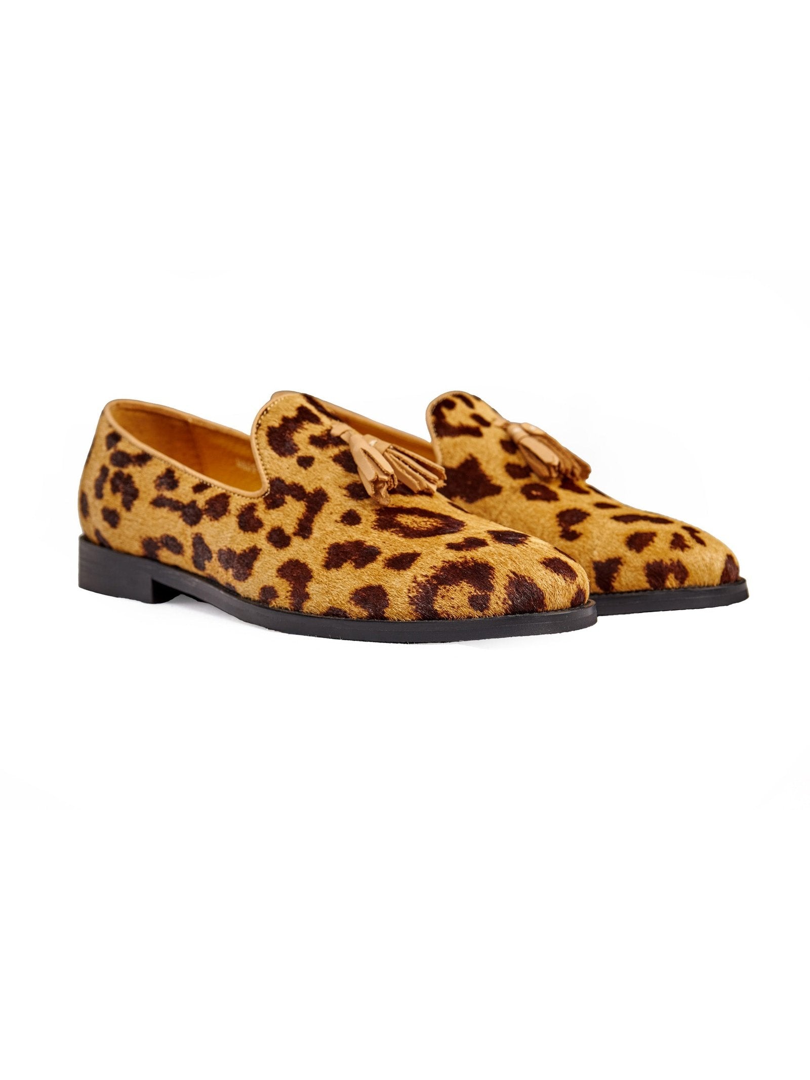 LEOPARD PRINT LEATHER TASSEL LOAFERS