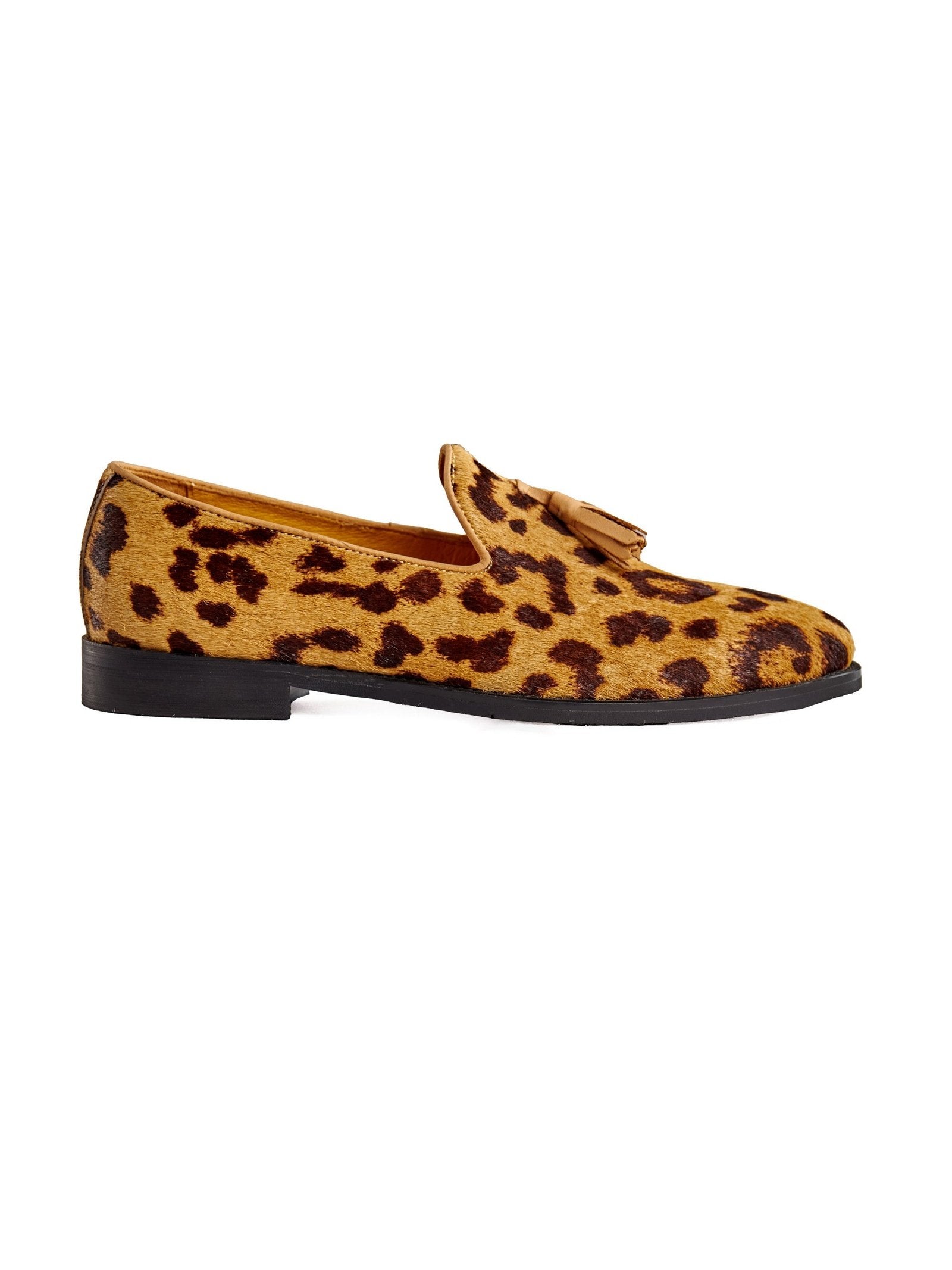 LEOPARD PRINT LEATHER TASSEL LOAFERS