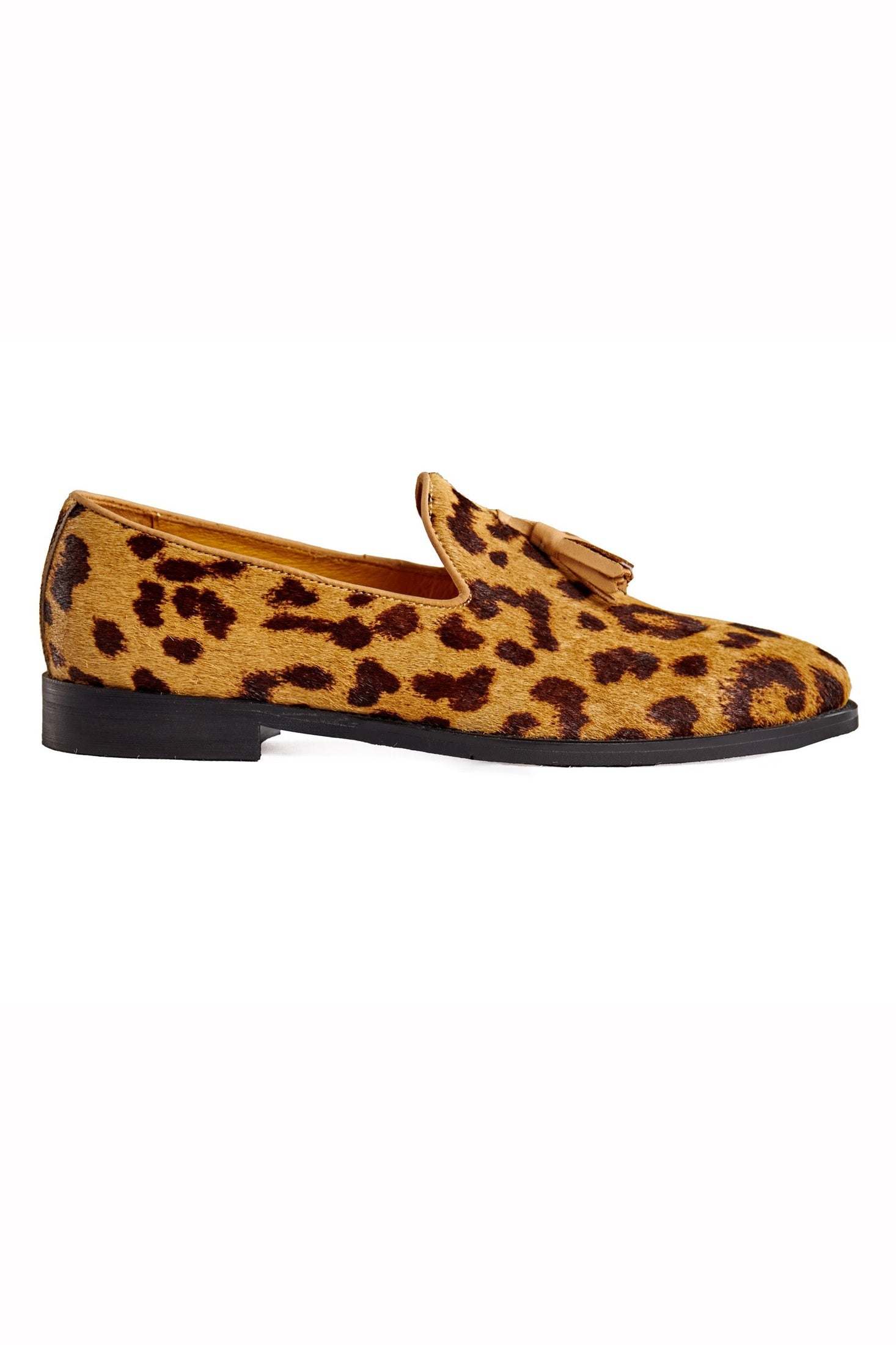 LEOPARD PRINT LEATHER TASSEL LOAFERS