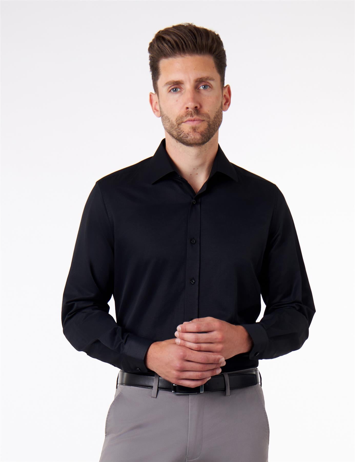 CLASSIC BLACK SINGLE CUFF TAILORED FIT SHIRT