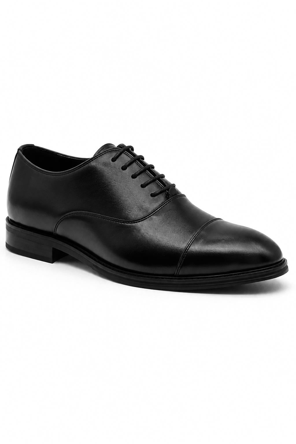 Men's Black Faux Leather Toe Cap Oxford Shoes Sartorial Shoes