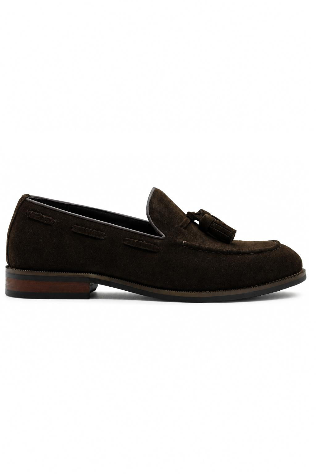 PABLO Men’s Brown Real Suede Leather Tassel Loafers Sartorial Shoes