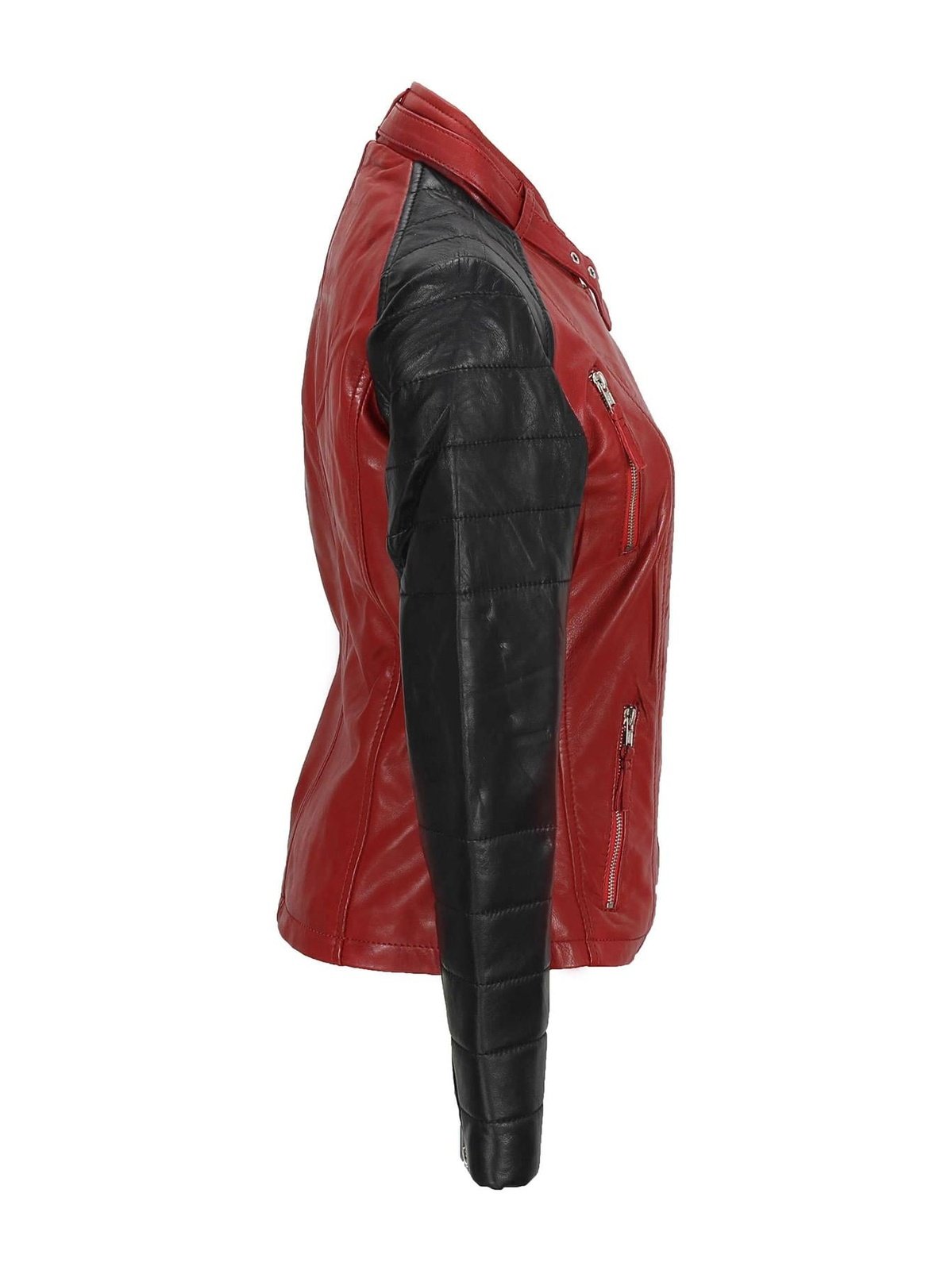 New Ladies Black Red Vintage Soft Genuine Real Leather Biker Jacket Size Fitted