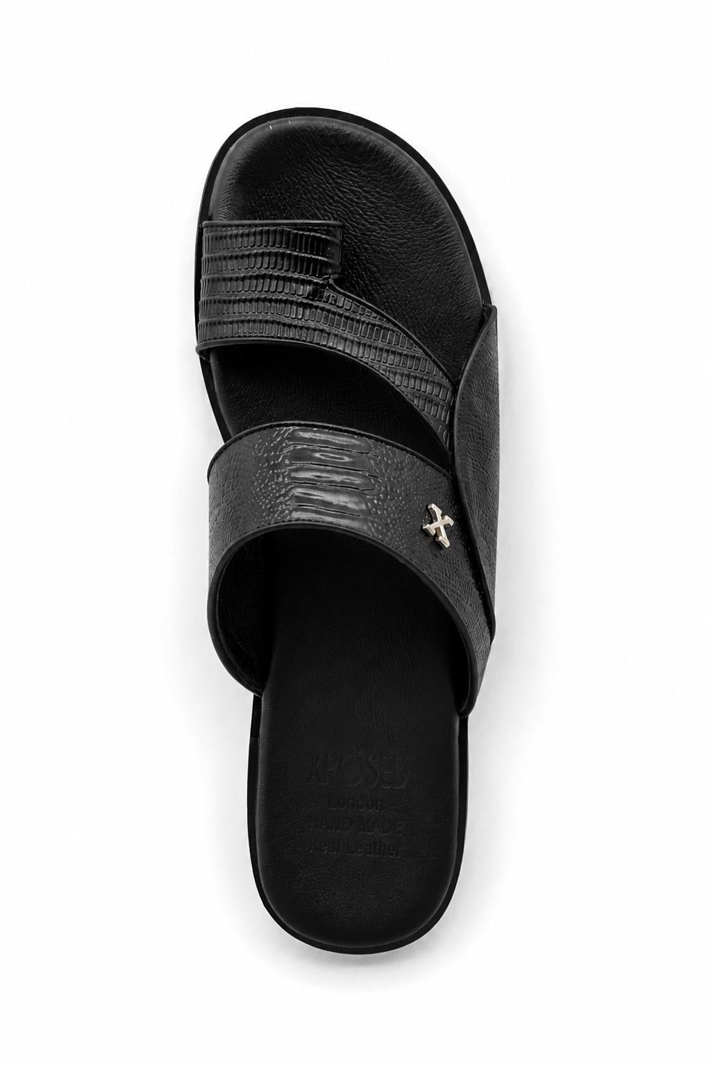 Men's Handmade Black Real Leather Toe Loop Sandals Sartorial Shoes