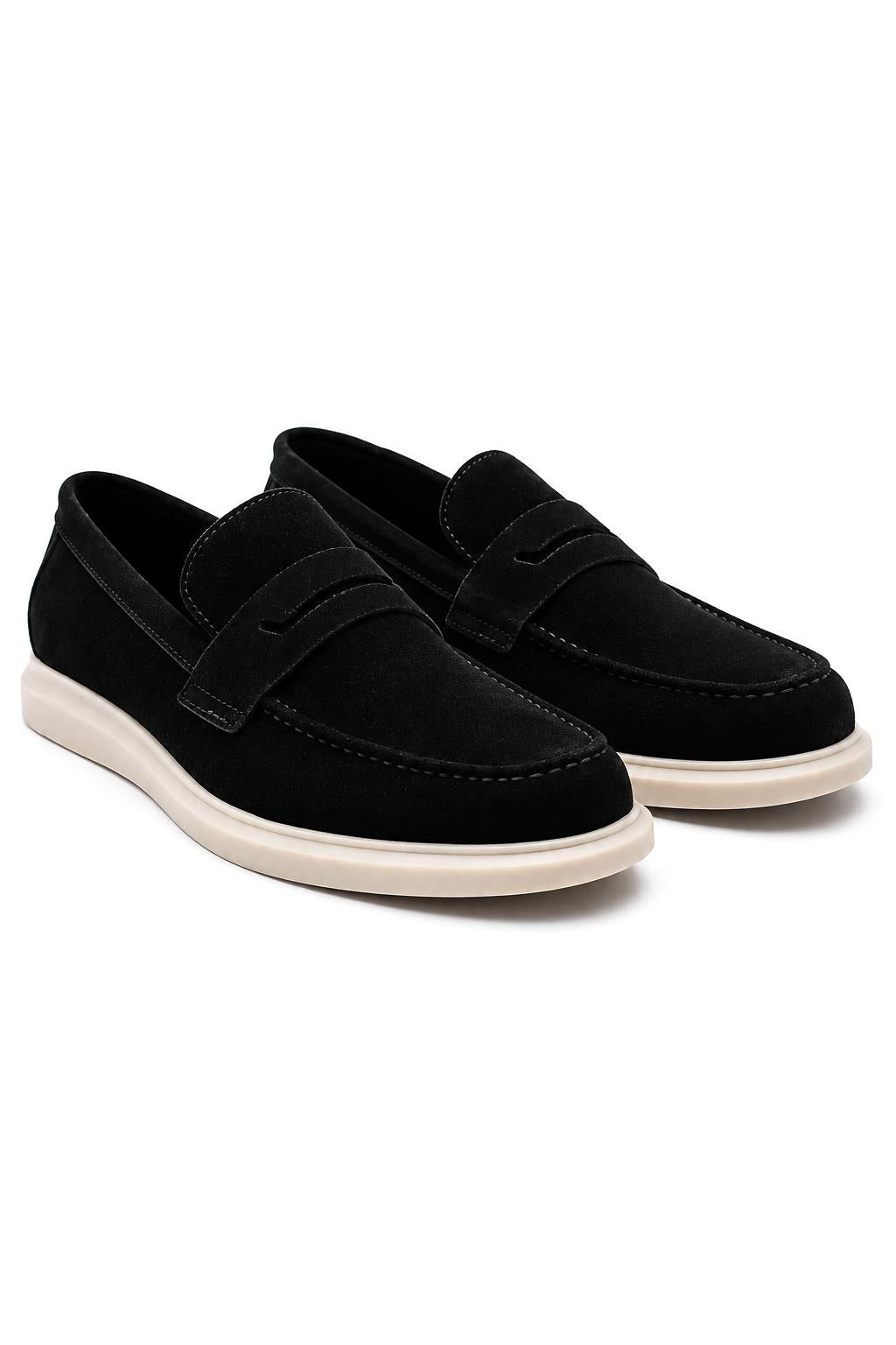 Men’s Milo Black Suede Leather Penny Loafers Sartorial Shoes
