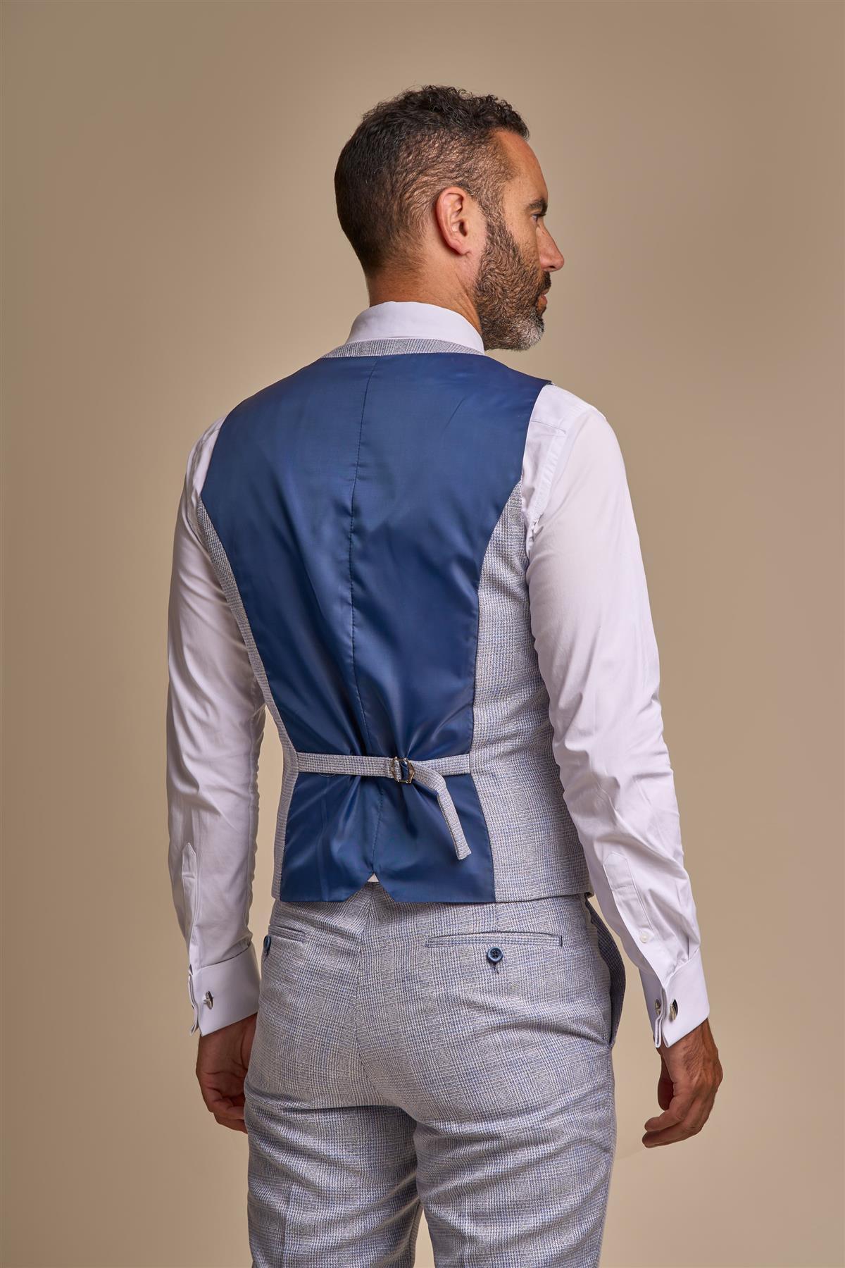 CARIDI - SKY BLUE CHECK WAISTCOAT CAVANI