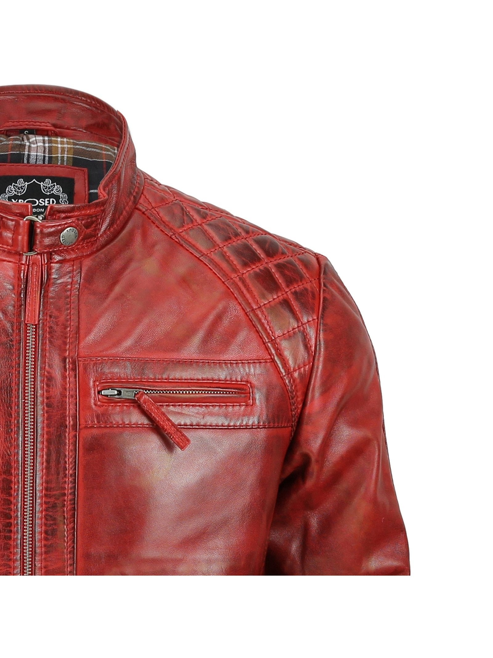QUILTED RED BIKER LEATHER JACKET