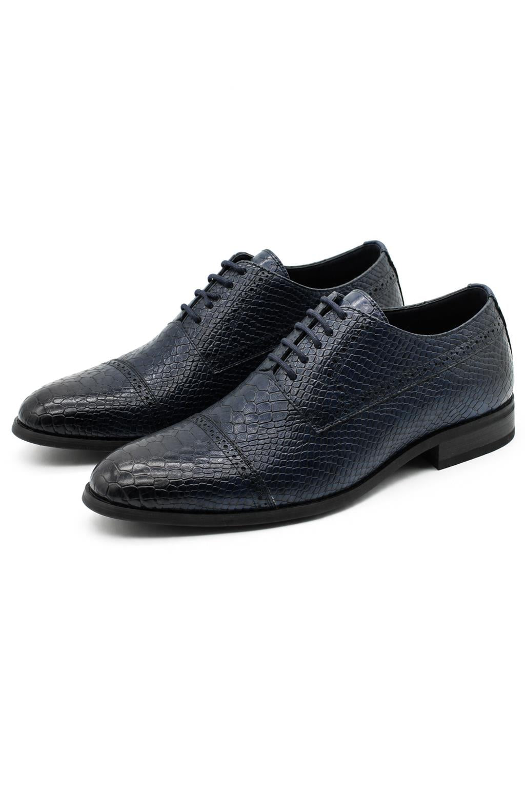 Men's Navy Embossed Faux Leather Lace up Derby Shoes Sartorial Shoes