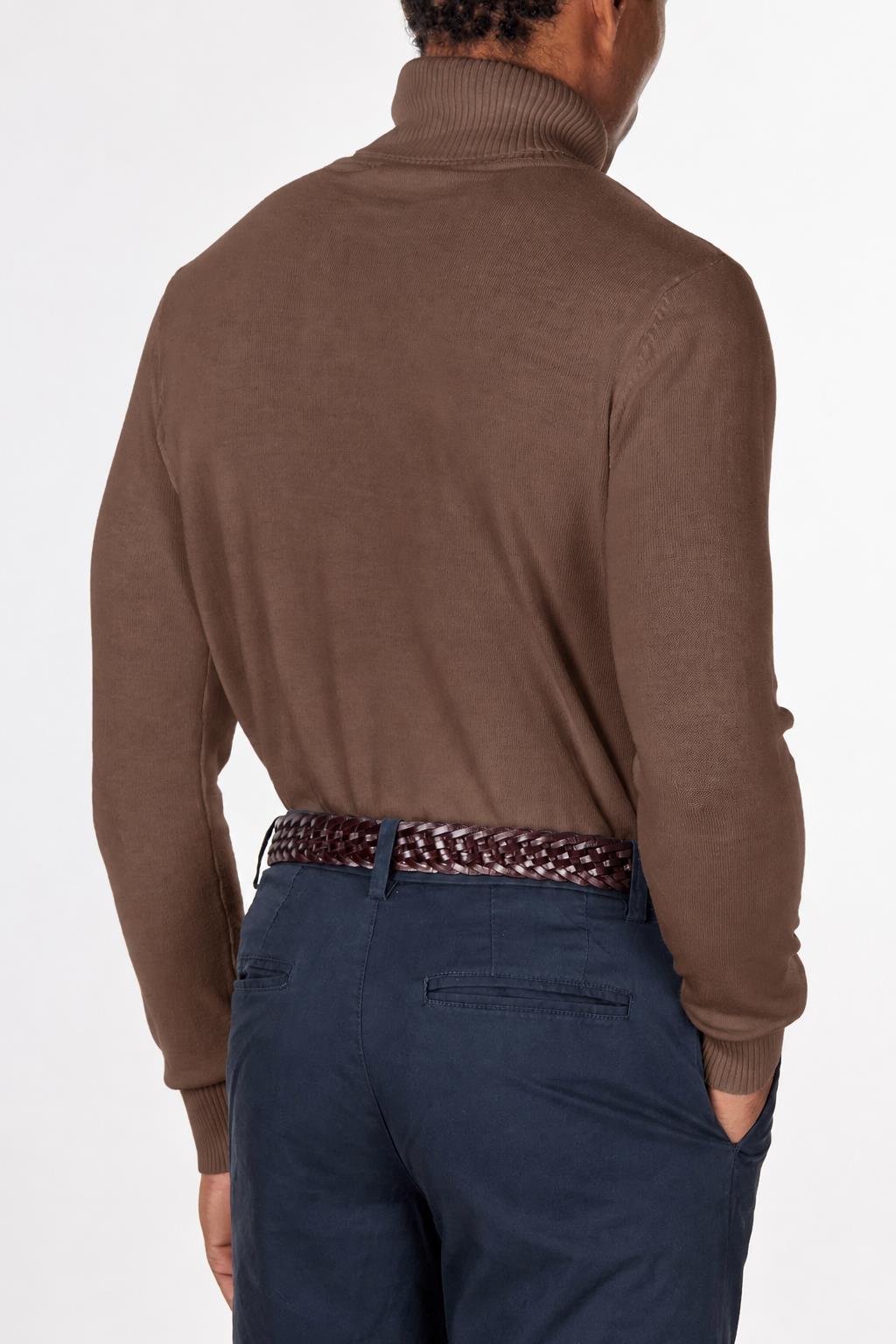 Men's Mocha 100% Cotton Fine Knit Roll Neck Jumper CAVANI