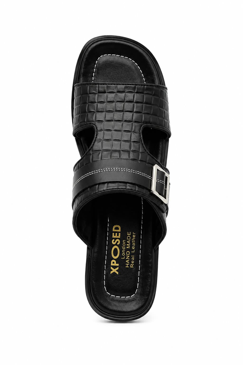 Men's Ade Black Handmade Real Leather Open-Toe Sandals Sartorial Shoes