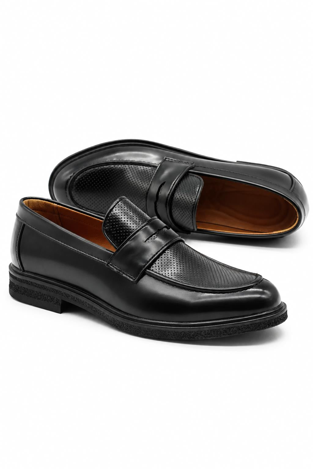Men’s Black Patent Pin-Dot Penny Loafers Sartorial Shoes