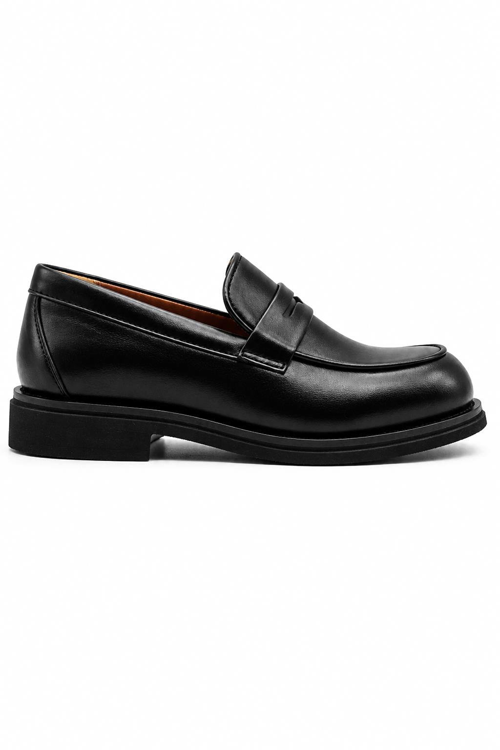 Men's Black Faux Leather Penny Strap Loafers Sartorial Shoes