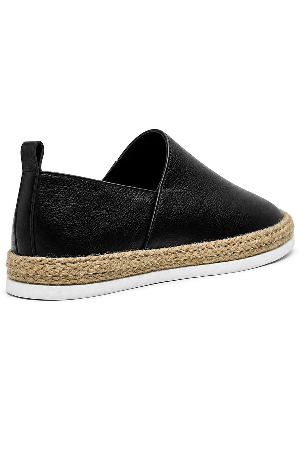 Men’s Black Faux Leather Slip-On Espadrille Shoes Sartorial Shoes