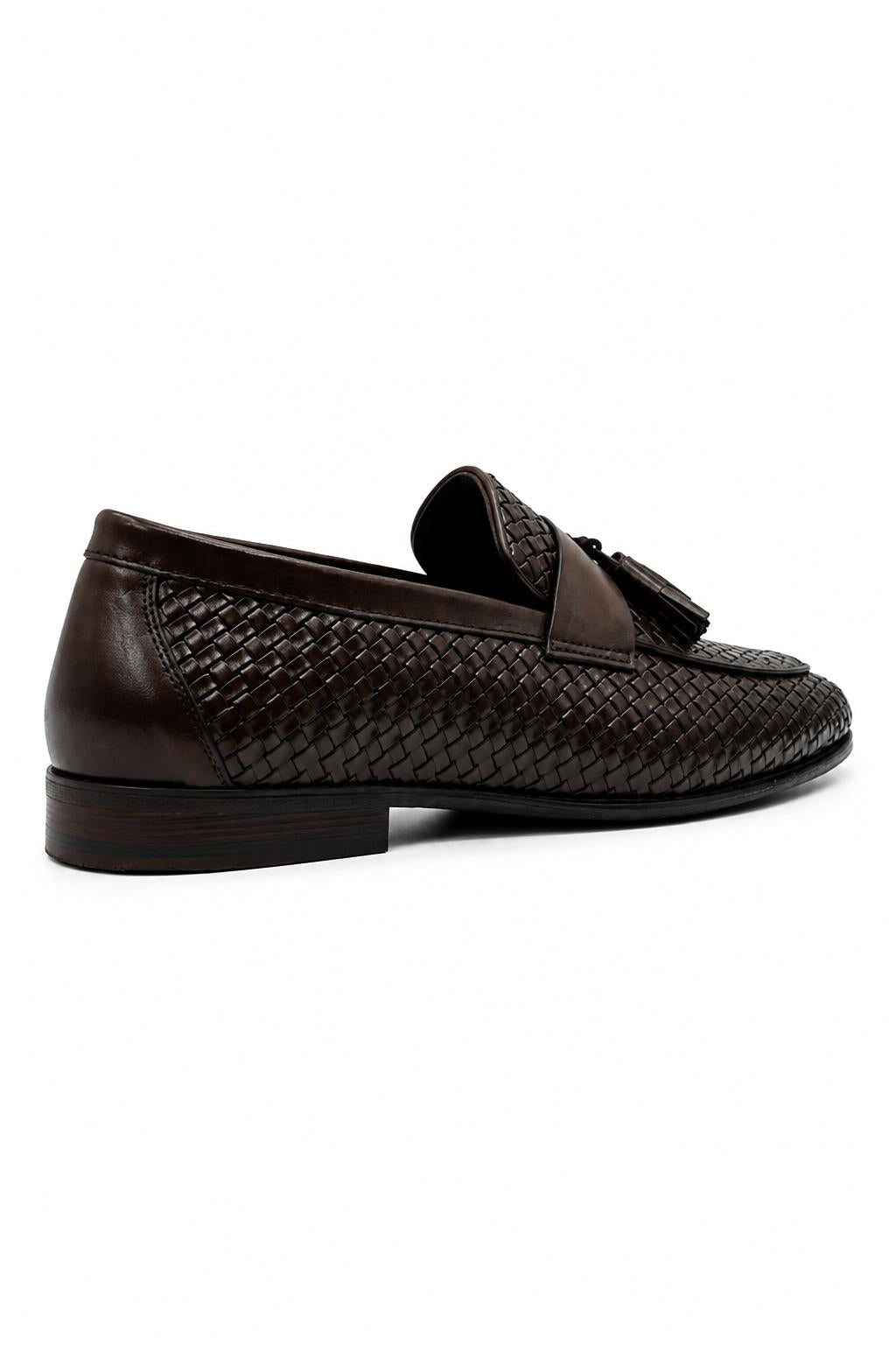 DIVO Men’s Brown Handmade Woven Leather Tassel Loafers Sartorial Shoes