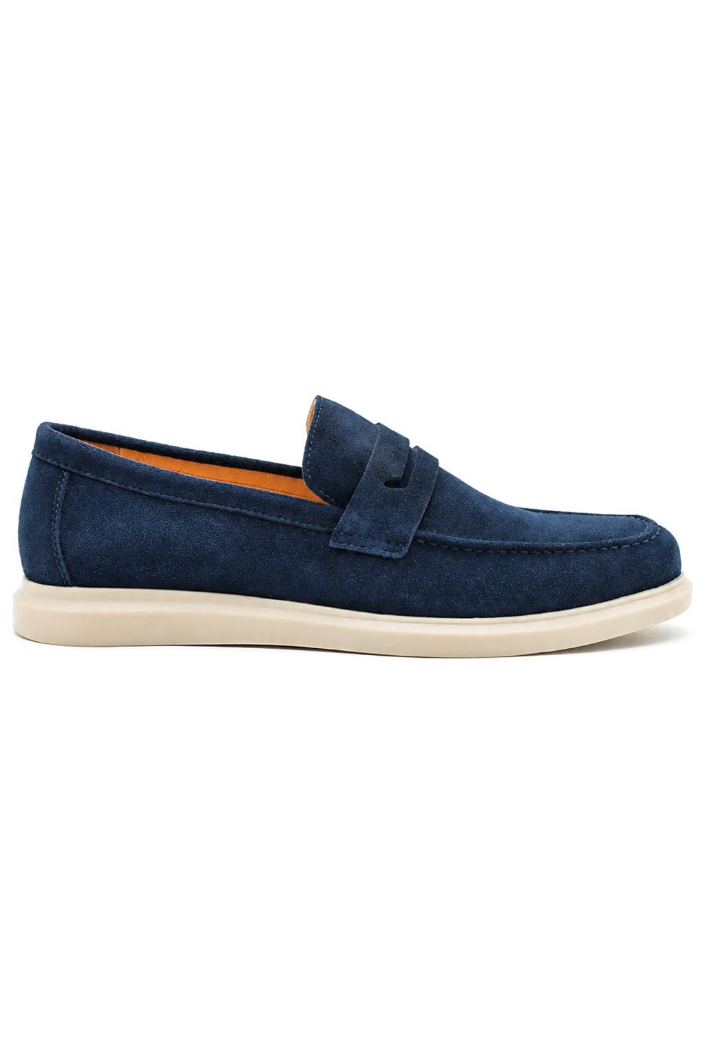Men’s Milo Navy Blue Suede Leather Penny Loafers Sartorial Shoes