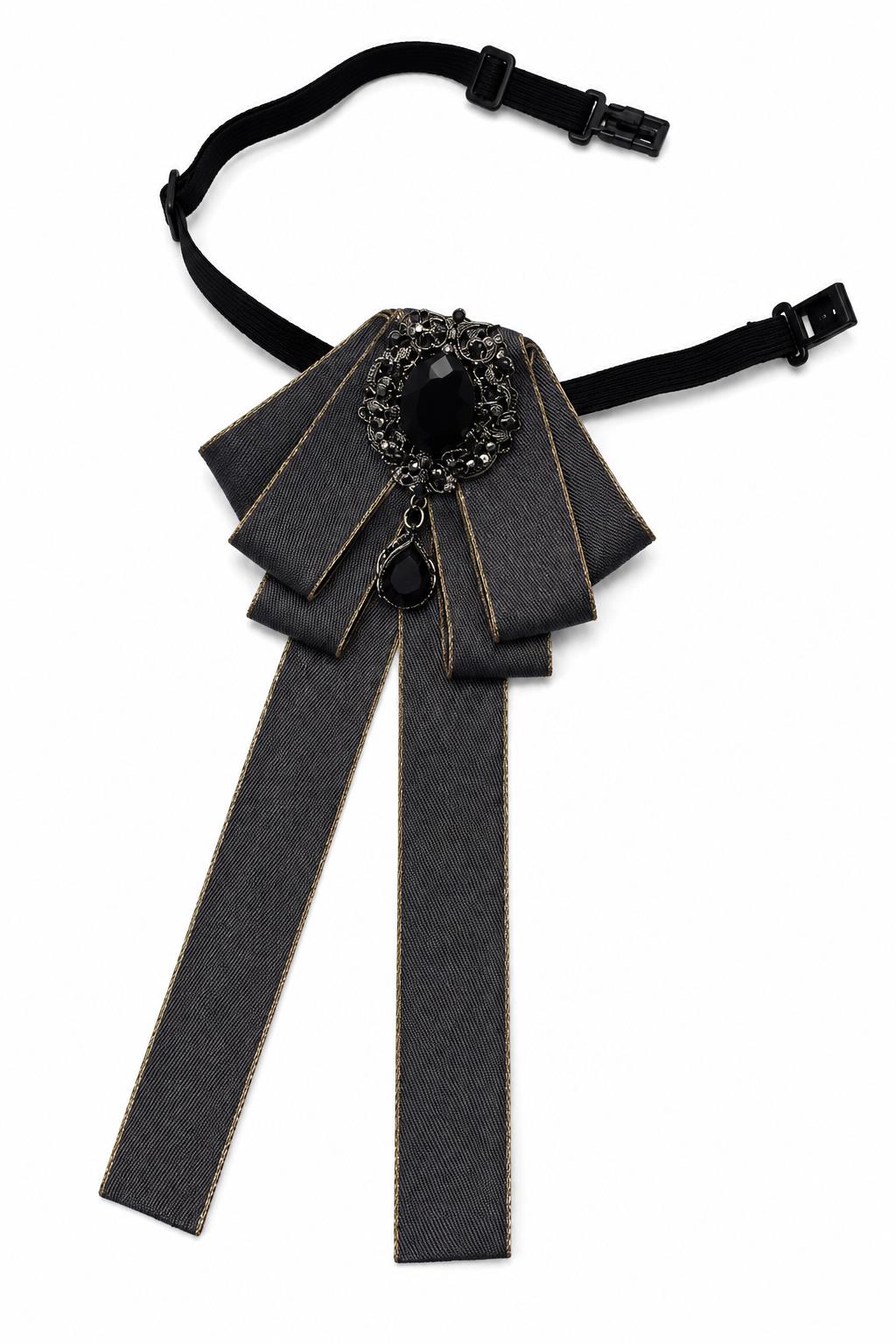 Men’s Dark Grey Jewelled Ribbon Brooch Bow Tie Sartorial Shoes