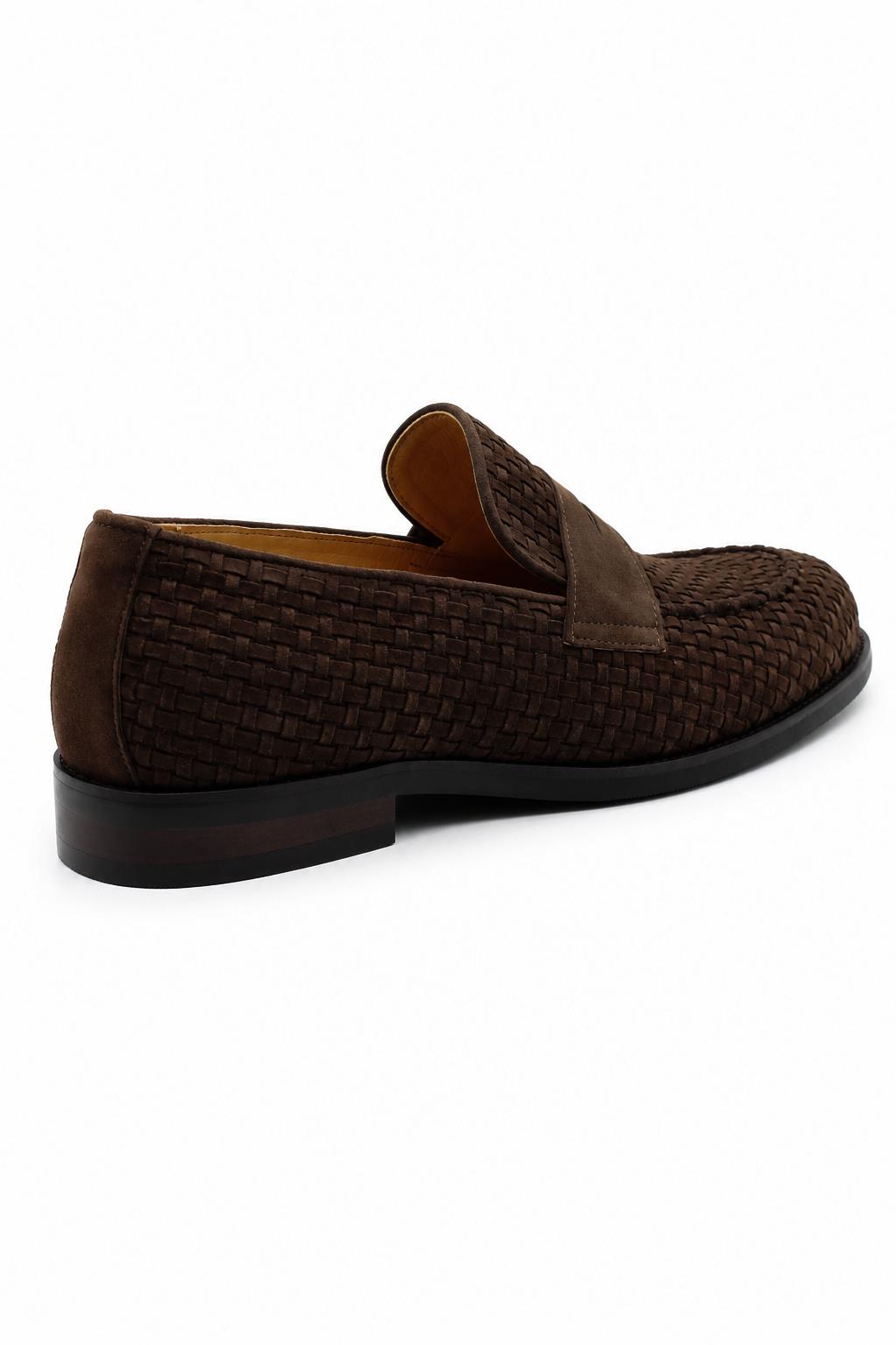 BRIO Men’s Brown Woven Suede Leather Penny Loafers Sartorial Shoes