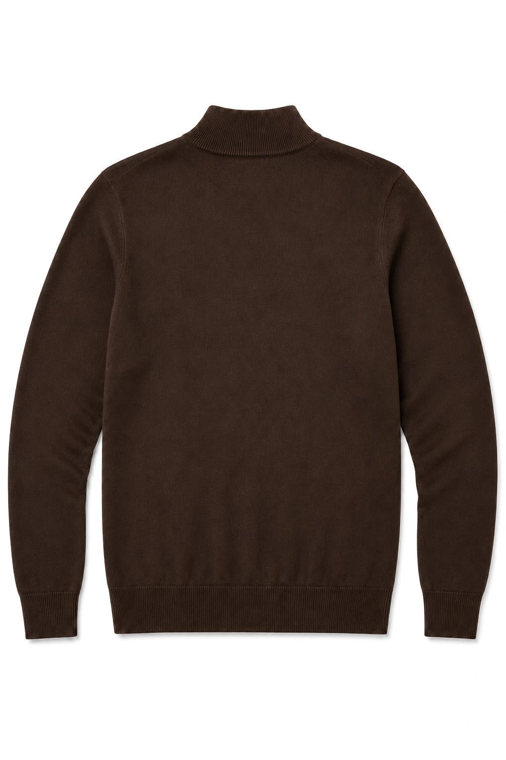 Men's Dark Brown 100% Cotton Fine Knit Quarter Zip Funnel Neck Jumper CAVANI