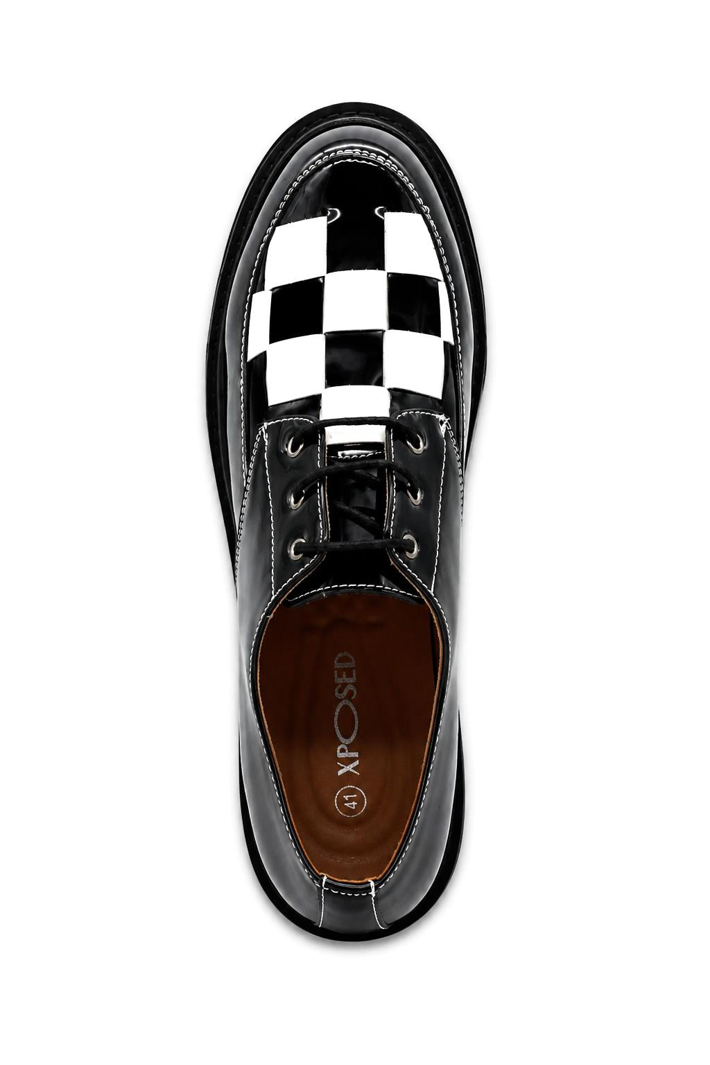 Men's Shiny Patent Black & White Mod-Style Chunky Derby Shoes Sartorial Shoes