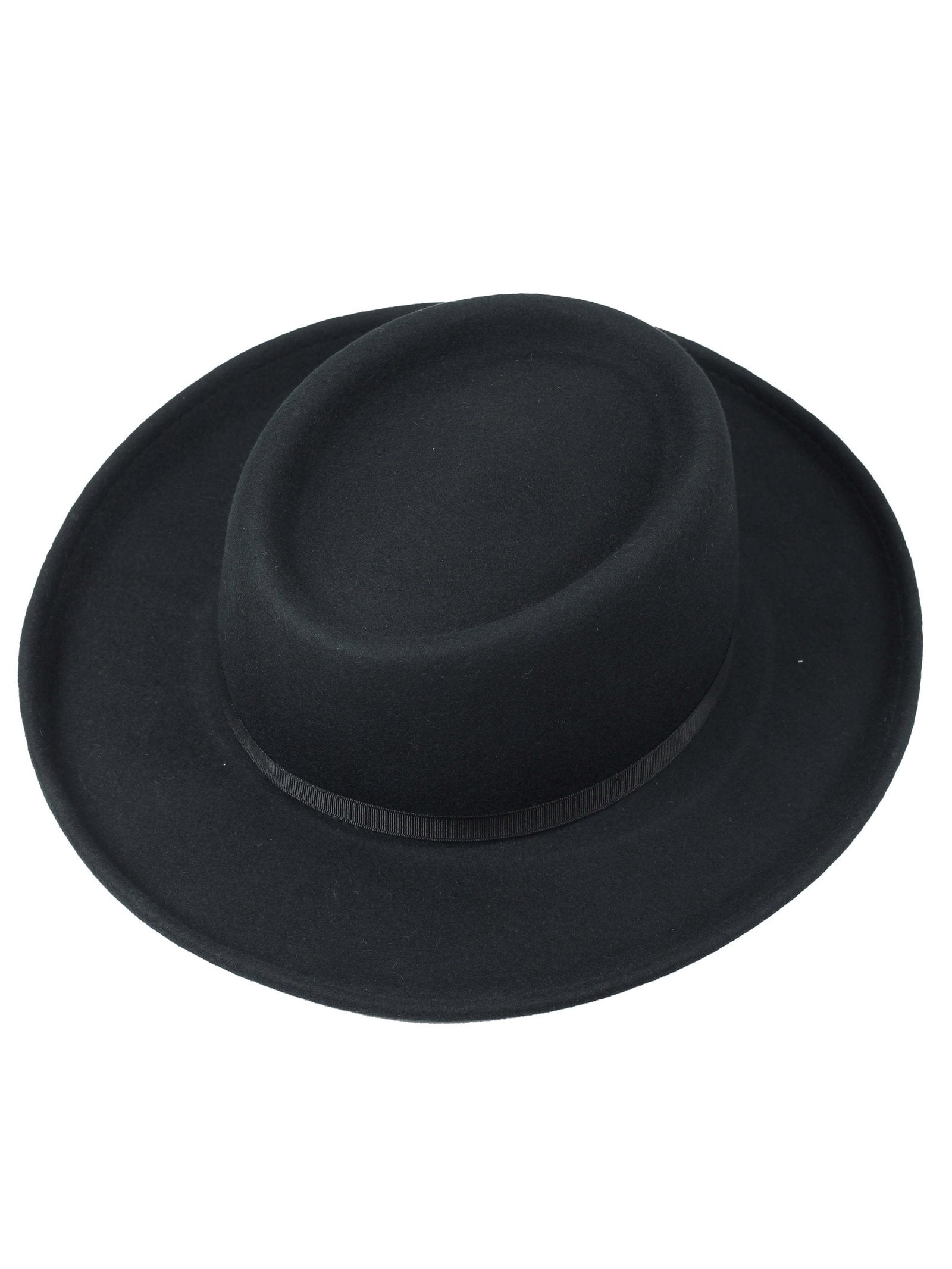 Mens Black Vintage 100% Wool Felt Crushable Gambler Cowboy Hat Curved Wide Brim