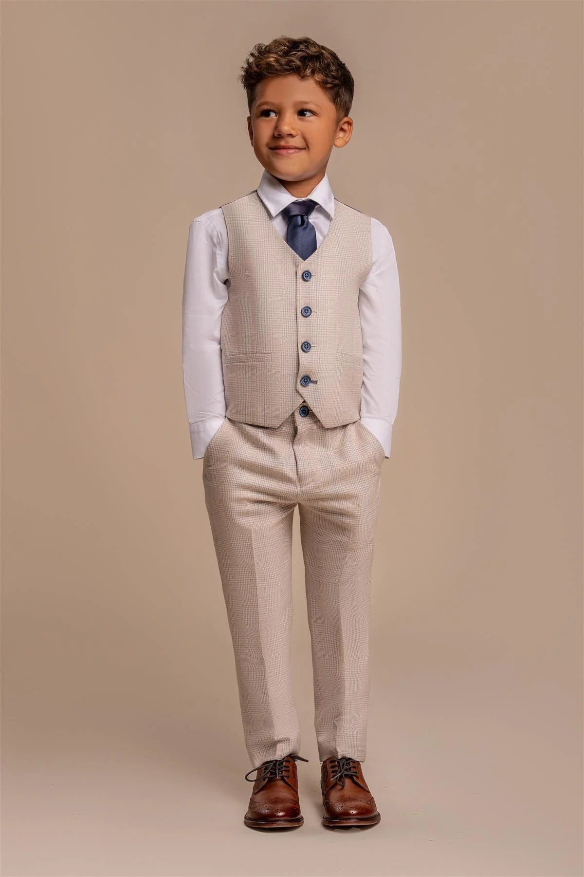CARIDI BEIGE THREE PIECE BOYS SUIT CAVANI