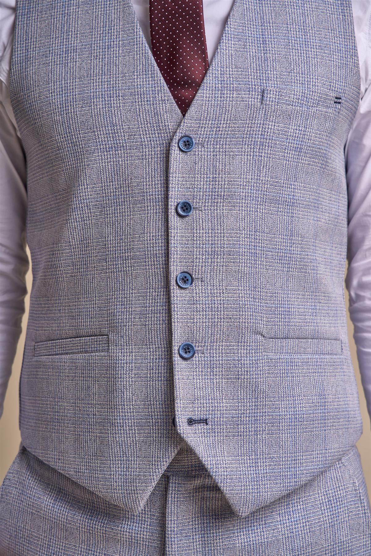 CARIDI - SKY BLUE CHECK WAISTCOAT CAVANI