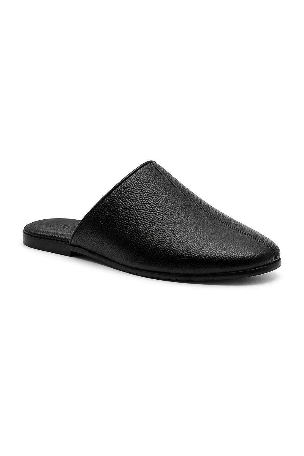 NICO Men’s Black Soft Grain Leather Mule Slippers Sartorial Shoes