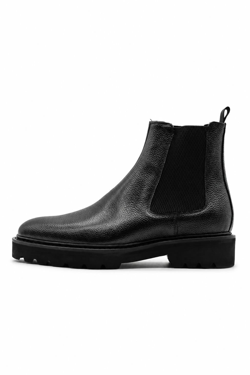 Men’s Black Grain Leather Chelsea Boots Lightweight Chunky Sole Sartorial Shoes