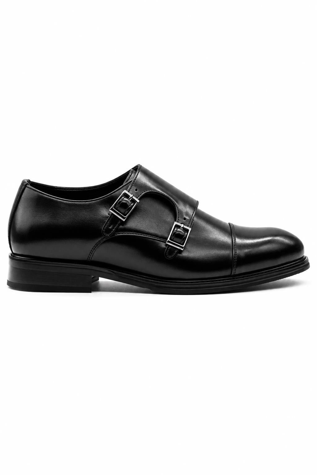Men's Black Double Monk Strap Cap Toe Formal Shoes Sartorial Shoes