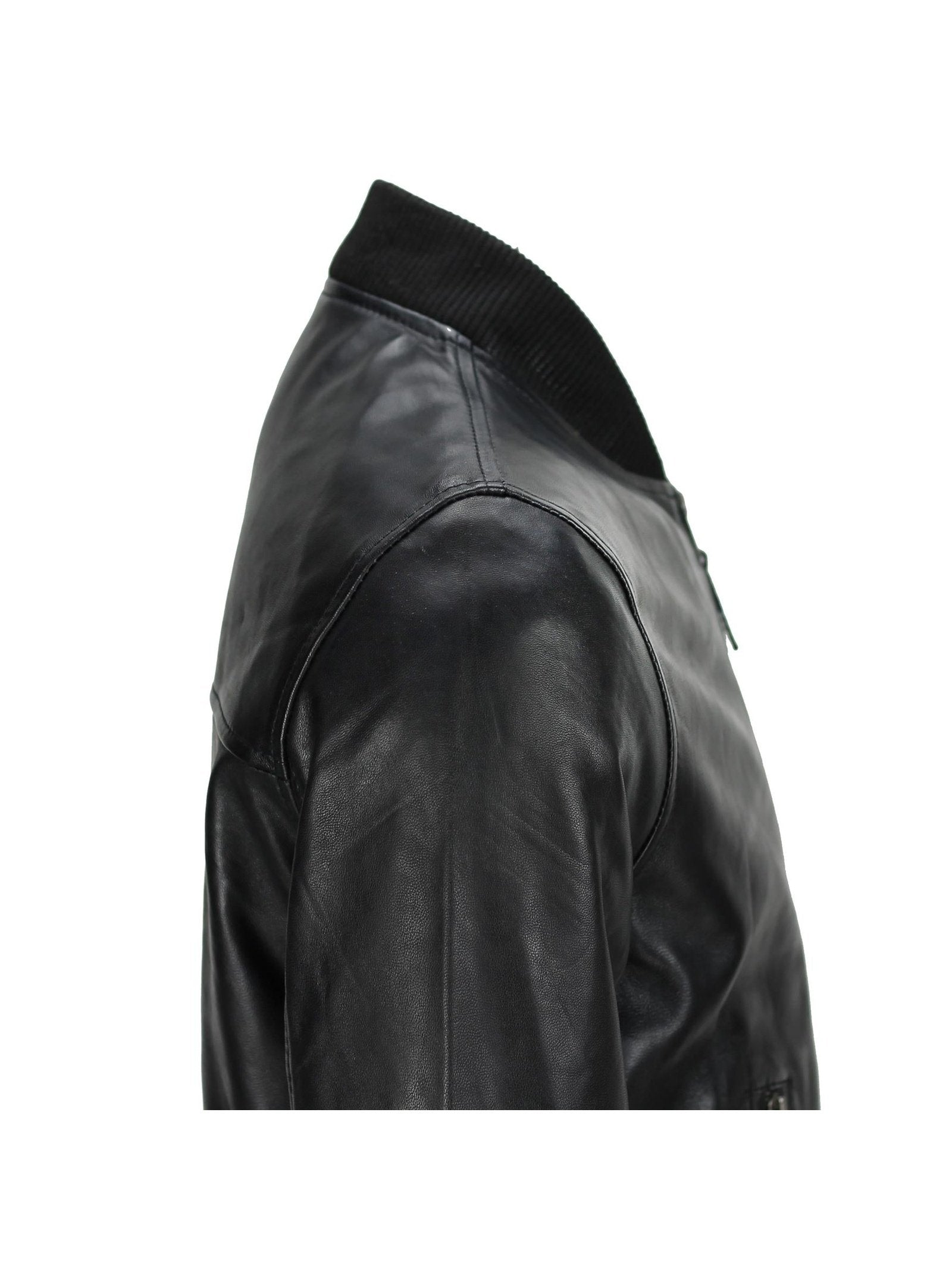 Mens Black Soft Real Leather Vintage Collar Bomber Style Biker Jacket