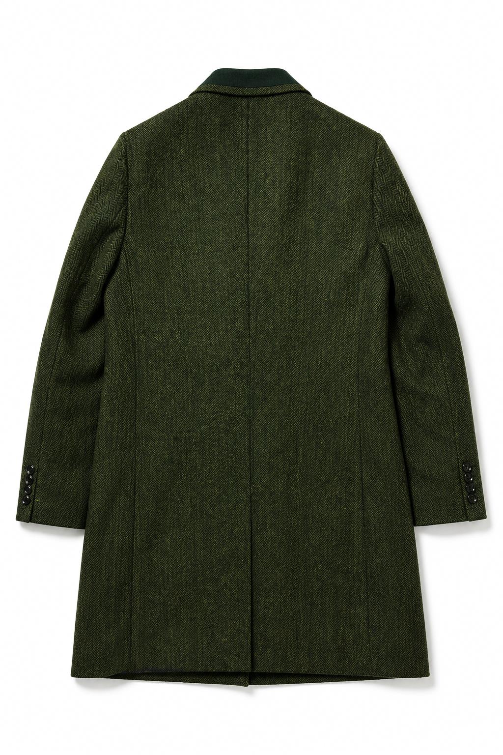 Men's Olive Green Herringbone Wool Blend Tailored Fit Overcoat CAVANI