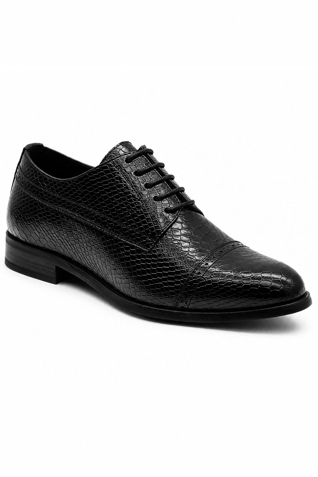Men's Black Faux Leather Printed Derby Dress Shoes Sartorial Shoes