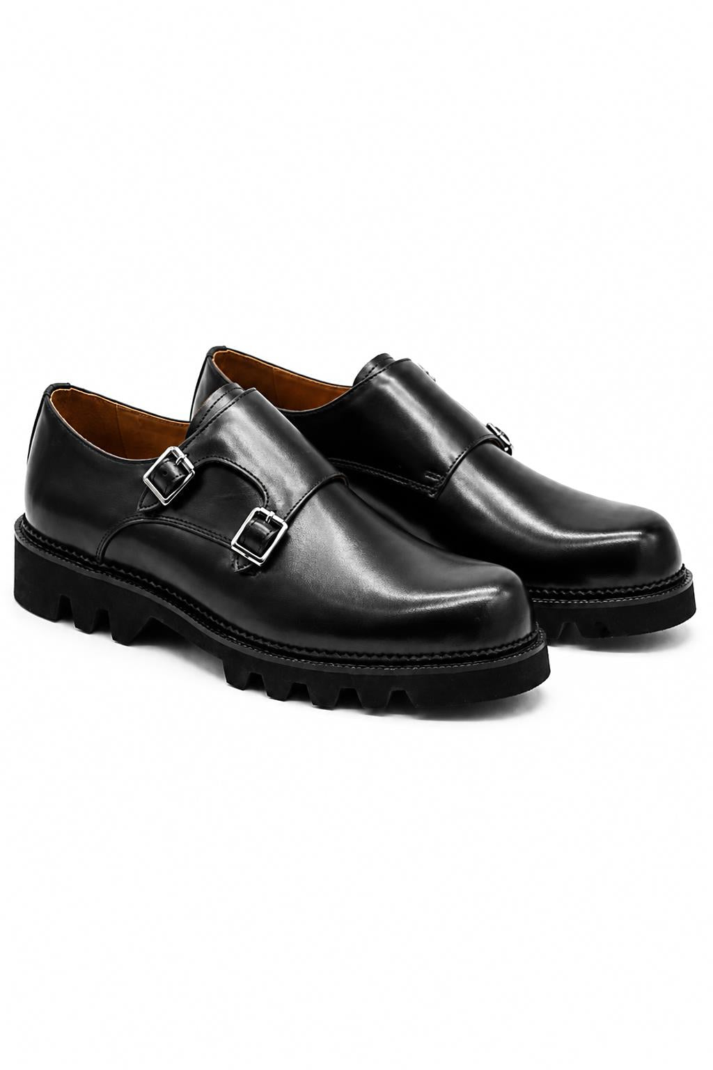 KNOX Men’s Black Leather Chunky Double Monk Strap Shoes Sartorial Shoes