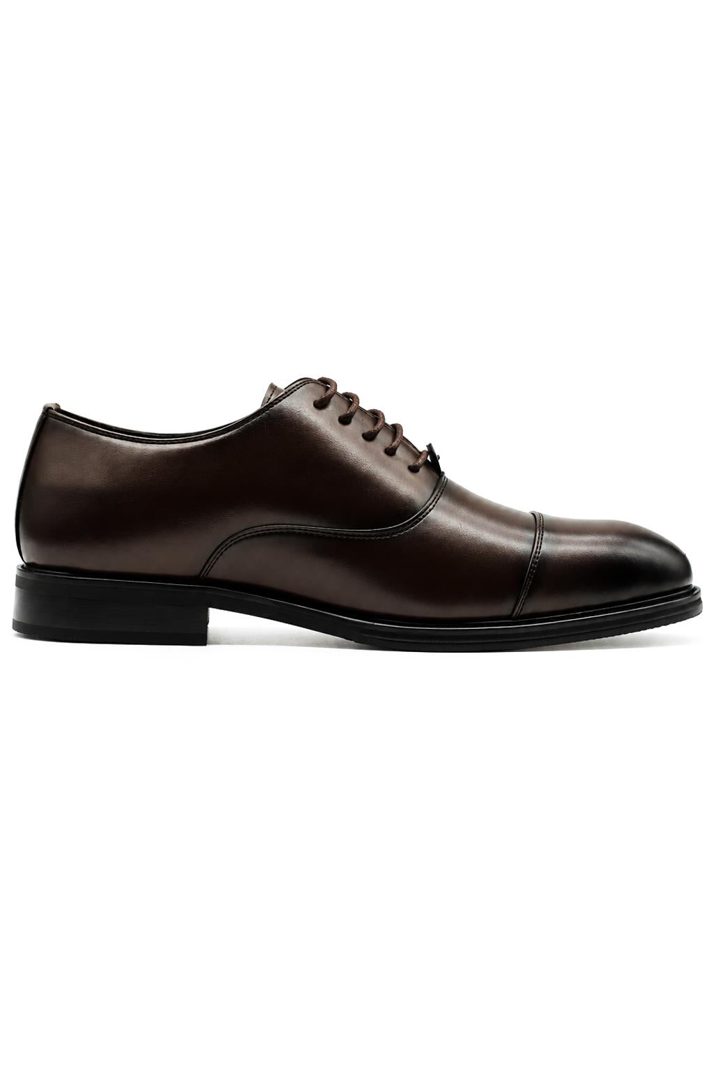 Men's Classic Brown Faux Leather Toe Cap Oxford Lace-up Shoes Sartorial Shoes