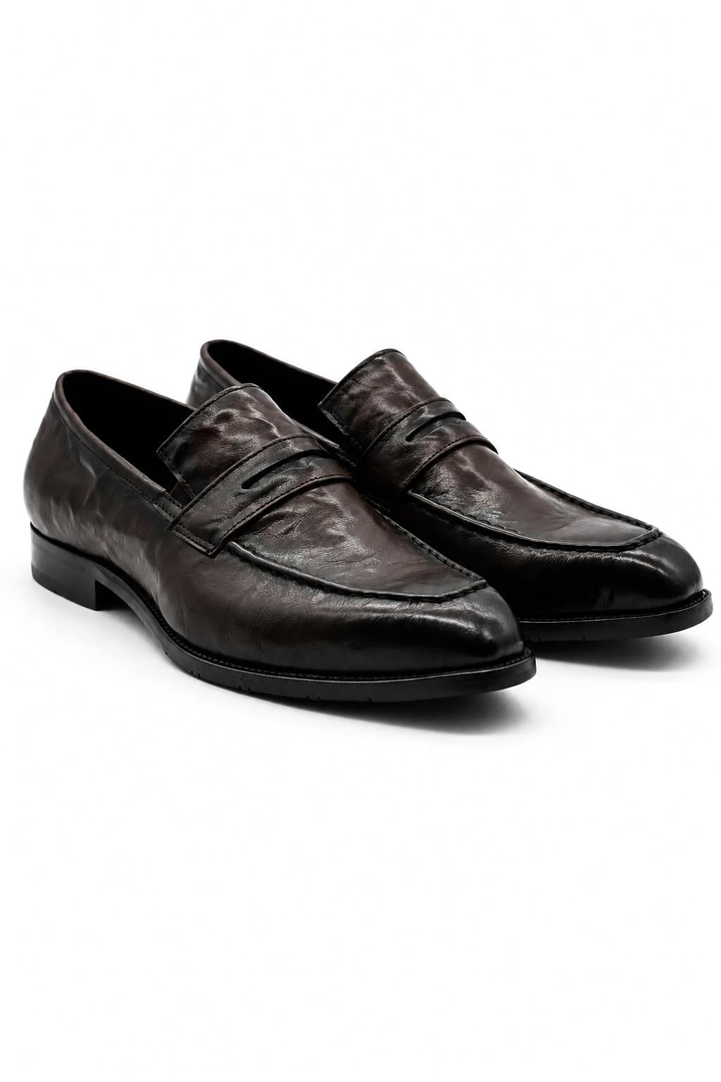 CRUX - Men’s Coffee Brown Calf Leather Penny Loafers Sartorial Shoes