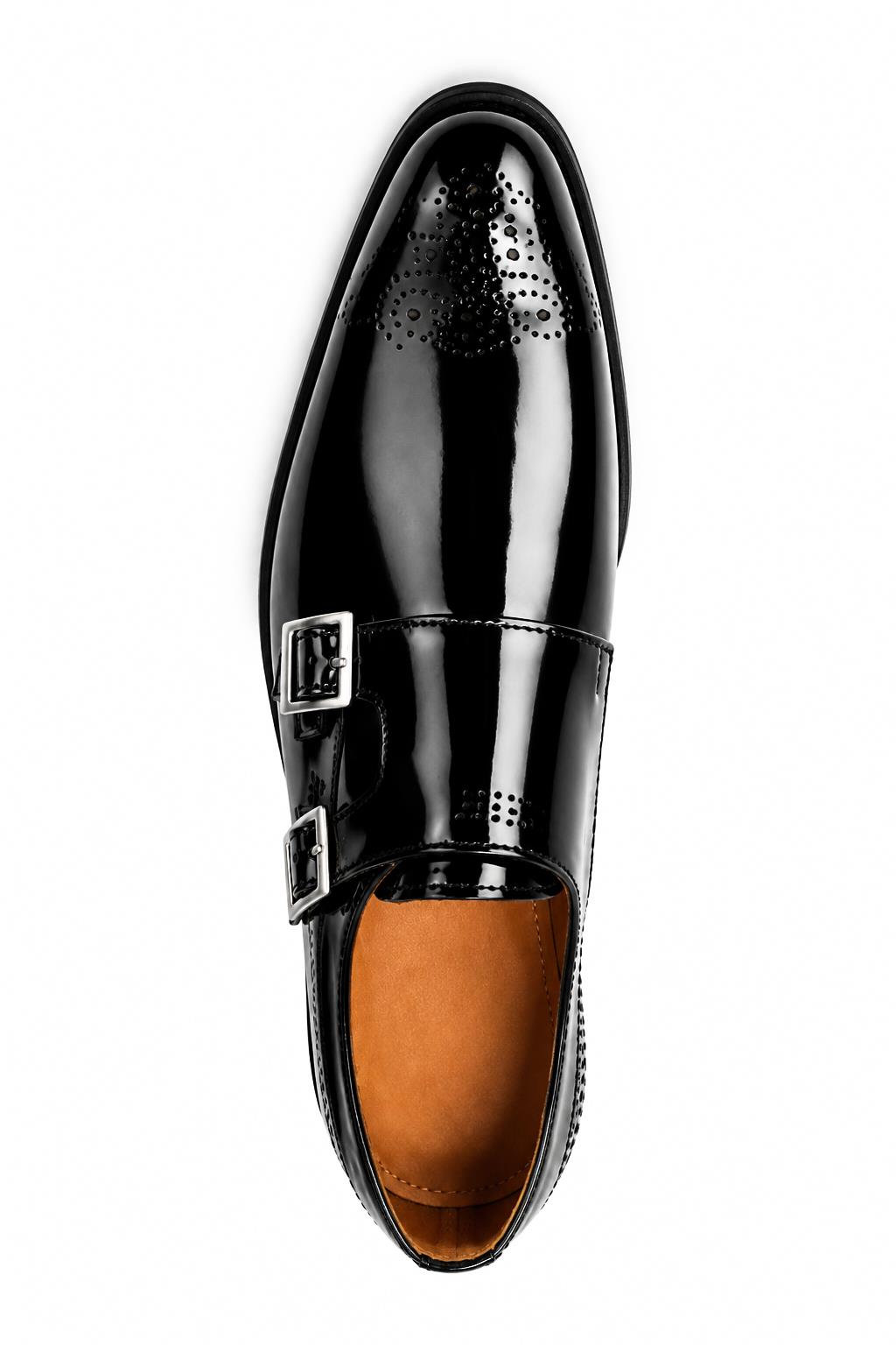 ROAN Men’s Black Hi-Shine Patent Leather Monk Dress Shoes Sartorial Shoes