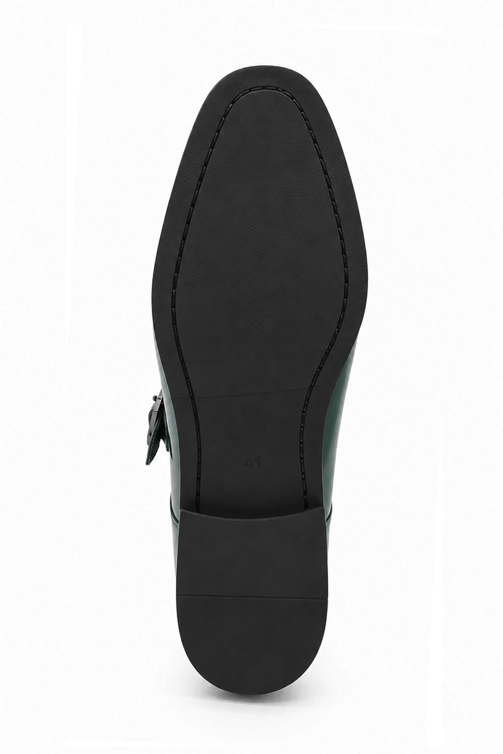Men's Green Floral Velvet Monk Strap Dress Shoes