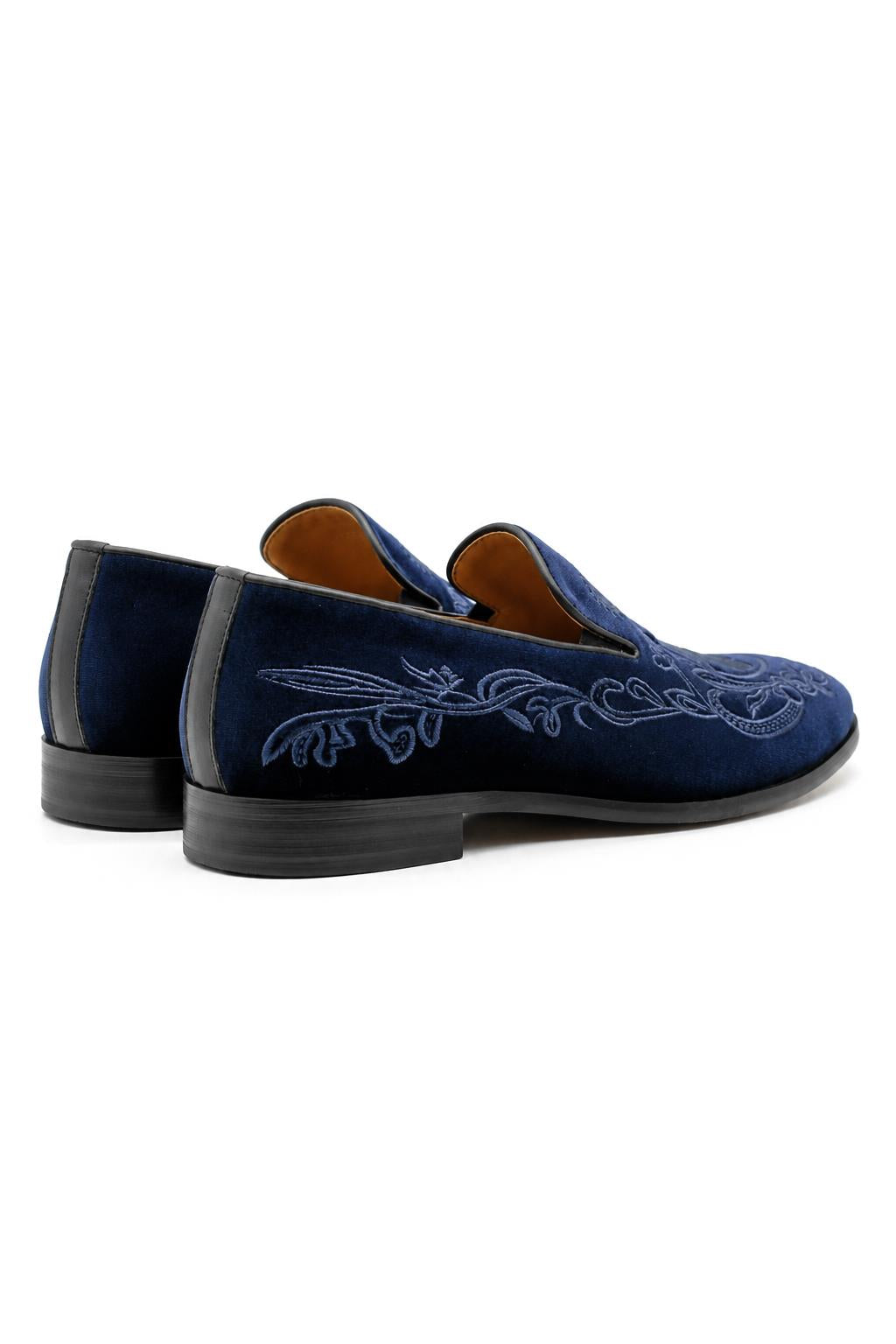 FRED Men’s Navy Blue Embroidered Velvet Party Loafers Sartorial Shoes