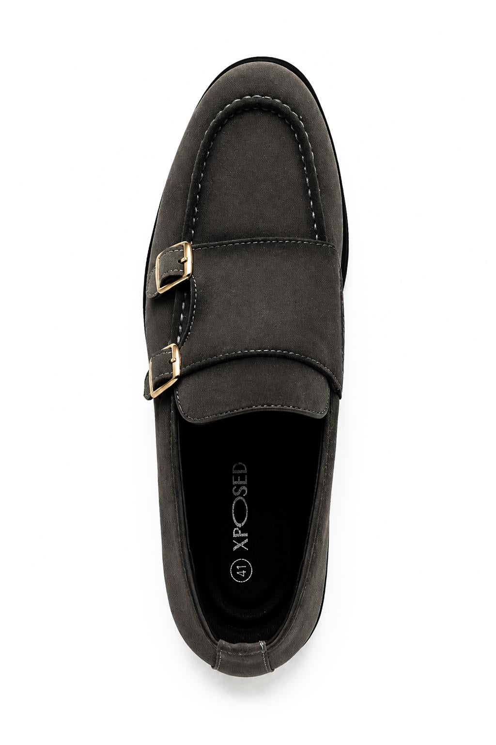 Men's Grey Faux Suede Double Monk Strap Loafers Sartorial Shoes