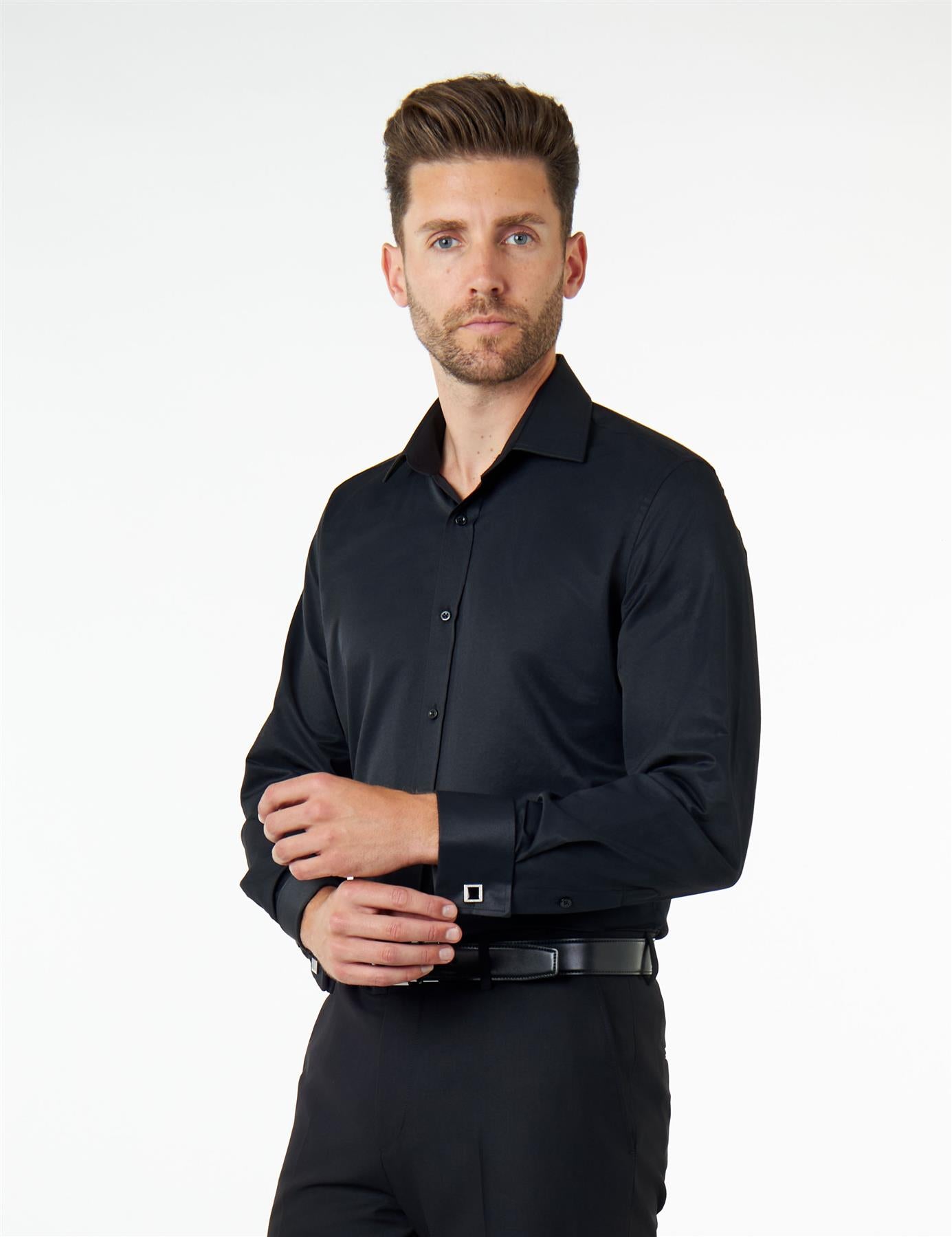 CLASSIC BLACK DOUBLE CUFF SHIRT