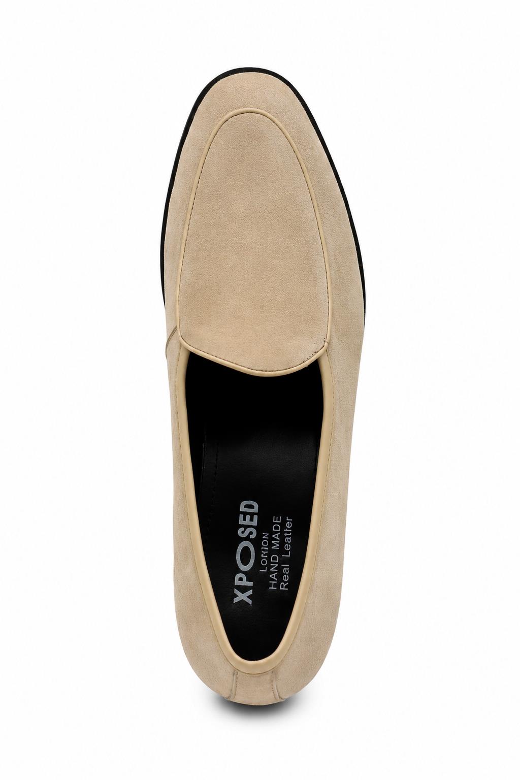 Beige Suede Leather Dress Loafers Sartorial Shoes