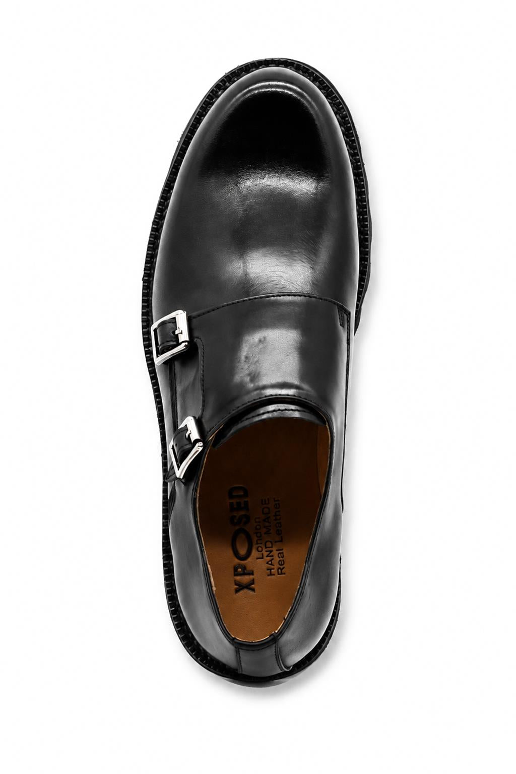 KNOX Men’s Black Leather Chunky Double Monk Strap Shoes Sartorial Shoes