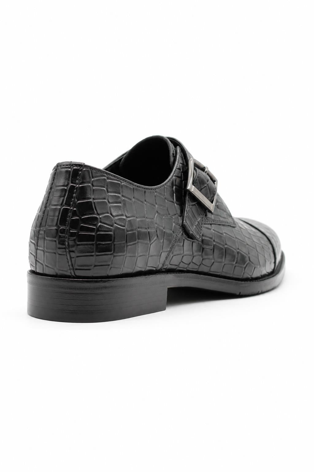 ELAN Men's Black Croc Embossed Leather Single Monk Strap Shoes Sartorial Shoes