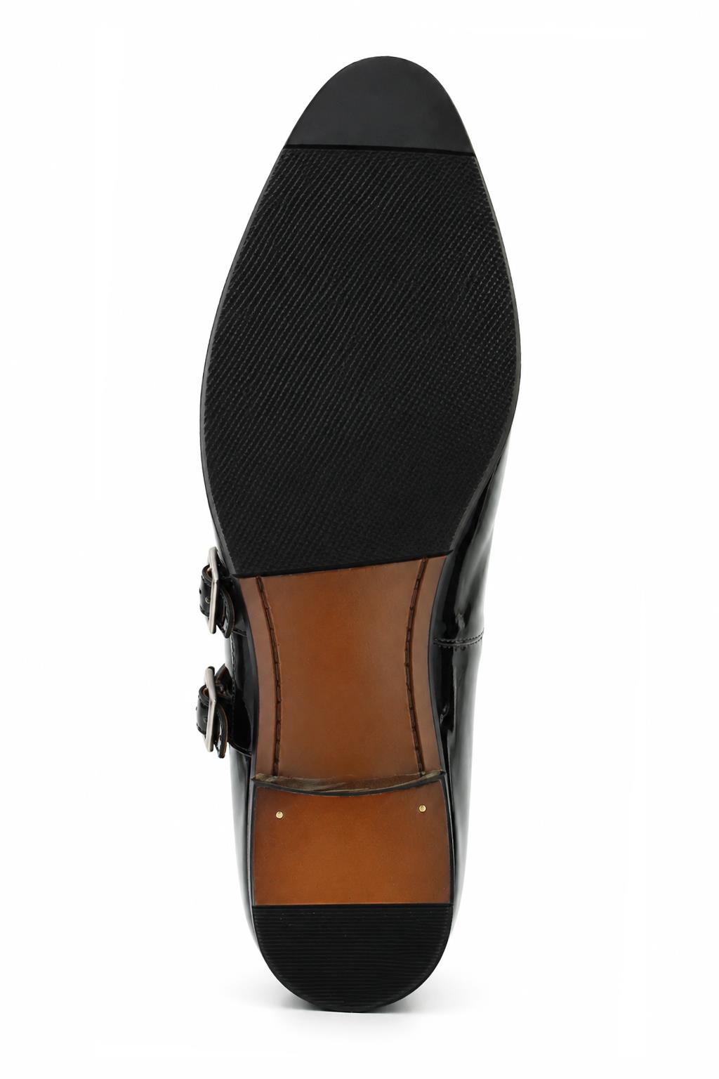 ROAN Men’s Black Hi-Shine Patent Leather Monk Dress Shoes Sartorial Shoes